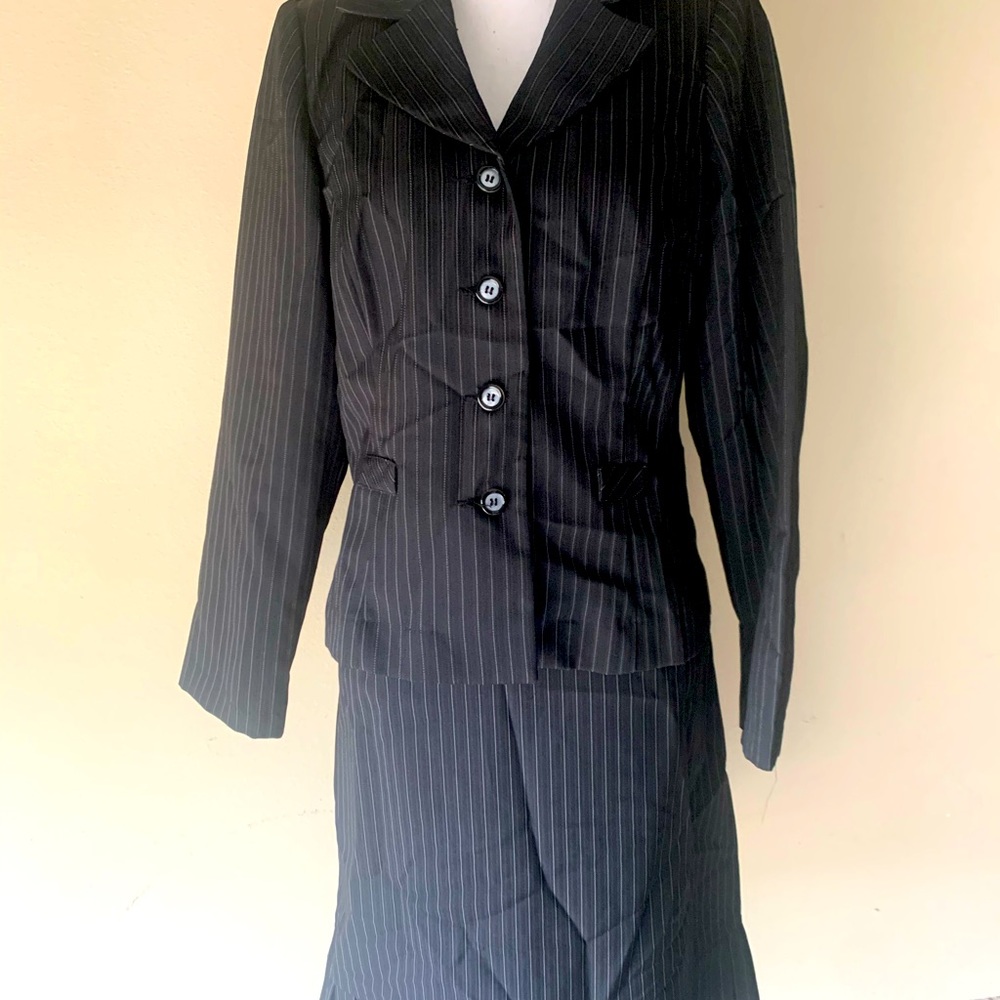 Black 2 piece pen striped skirt suit